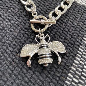 Rhinestone and Enameled Bee Toggle Necklace 16”